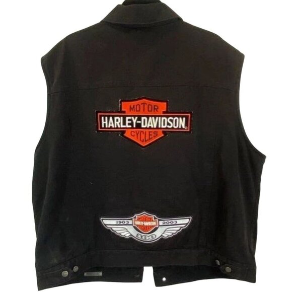 Harley-Davidson Mens Black Solid Cotton Patch Vest Outerwear Vst XXL - Picture 1 of 3